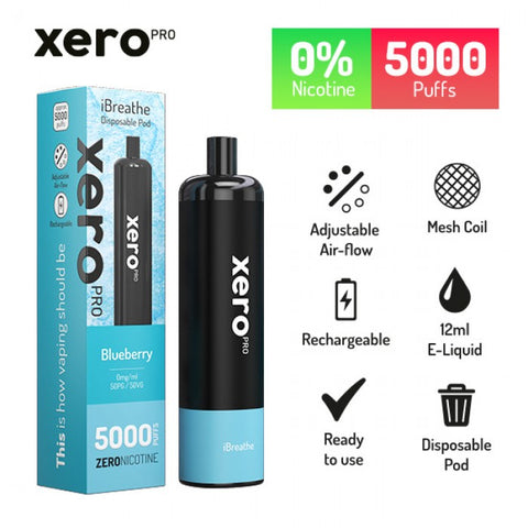 iBreathe Xero Pro 0mg Disposable Vape Pen 5000 Puffs - Blueberry