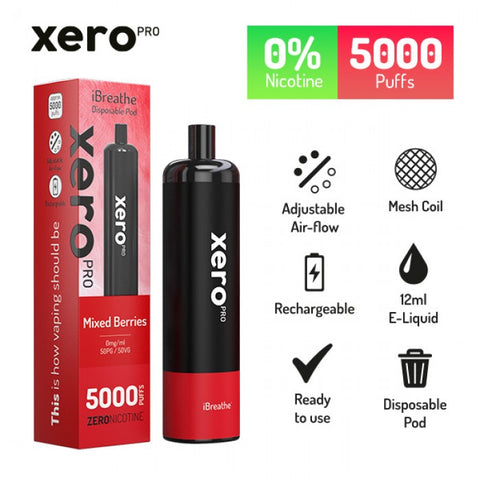 iBreathe Xero Pro 0mg Disposable Vape Pen 5000 Puffs - Mixed Berries