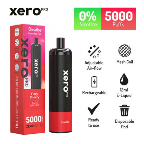 iBreathe Xero Pro 0mg Disposable Vape Pen 5000 Puffs - Fizzy Cherry